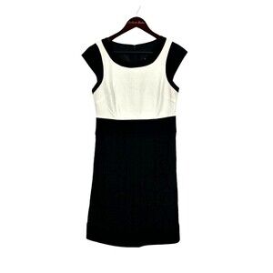 Laundry by Shelli Segal Sz 6 Black White Colorblock Lace Sheath Career Dress N4